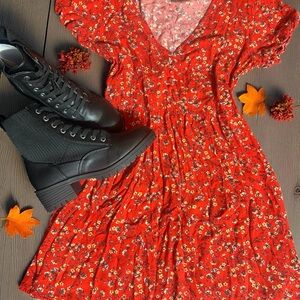 Floral Red cottage Dress